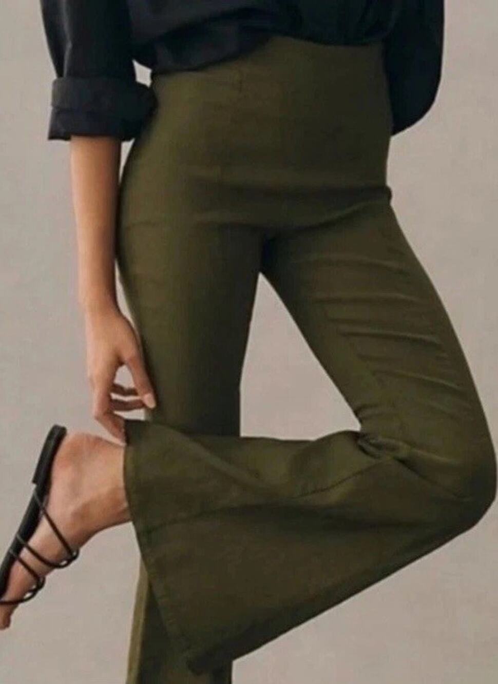 Anthropologie || Maeve Off Duty High Rise Flare Pants Olive Green 6